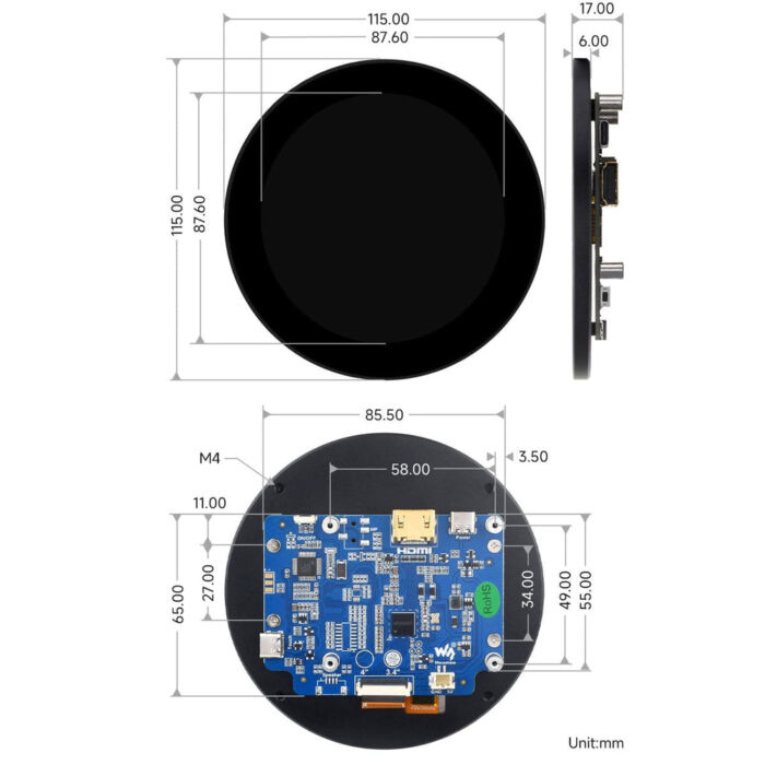 3.4inch HDMI Round Touch Display for Raspberry Pi (800x800) - Image 6