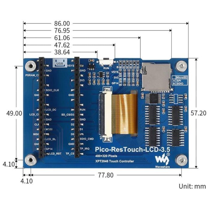 3.5inch Touchscreen IPS LCD Display for Raspberry Pi Pico (480x320) - Image 6