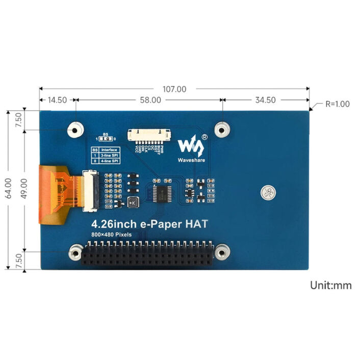 4.26inch E-Paper Display HAT (800x480) - Image 6