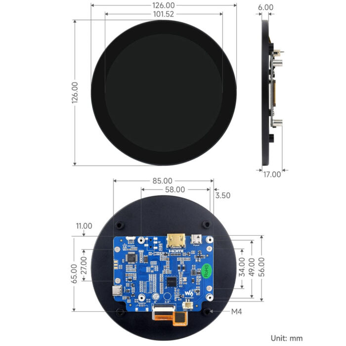 4inch HDMI Round Touch Display for Raspberry Pi (720x720) - Image 6