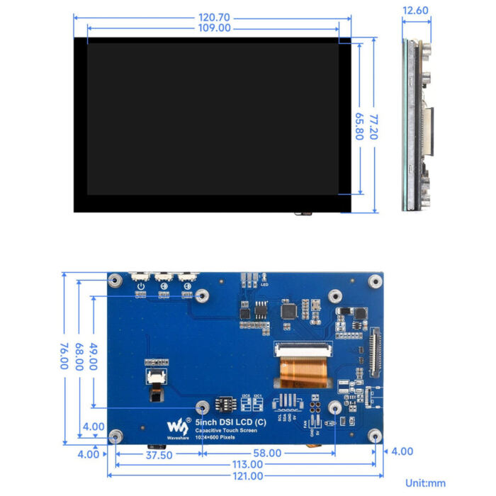 5inch IPS DSI Capacitive Touch Display for Raspberry Pi (1024x600) - Image 7