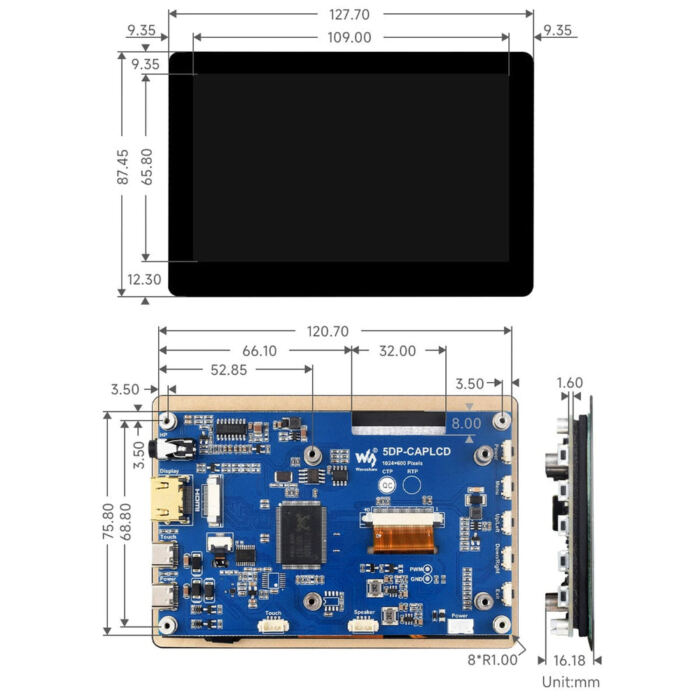 5inch IPS HDMI Capacitive Touch Display for Raspberry Pi (1024x600) - Image 6